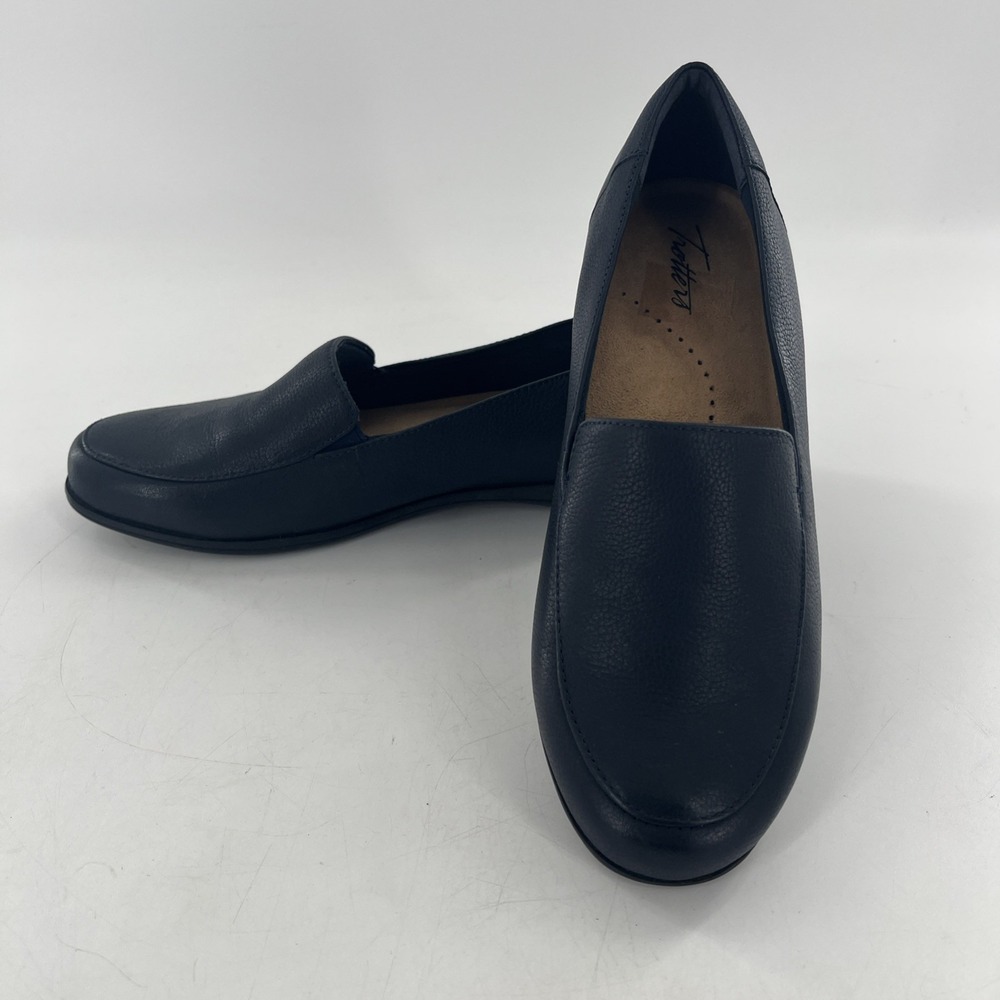 Trotters‎ Deanna Ballet Flats Flat 8 N Narrow Navy Blue Leather AA